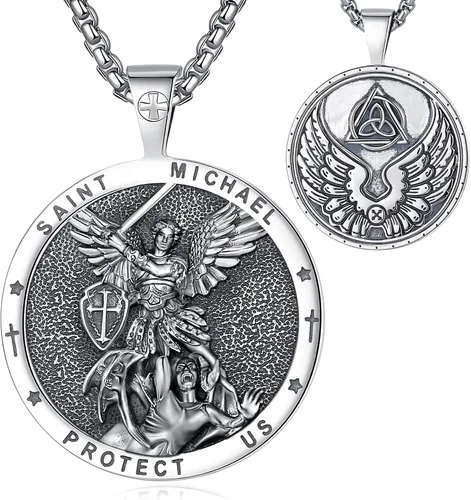 Miniatura 166 de EUDORA Collar de plata de ley 925, San Cristóbal y San Benito, San Miguel, Virgen María, San Judas Tadeo, Cruz de Buen Pastor y Arcángel, Medalla