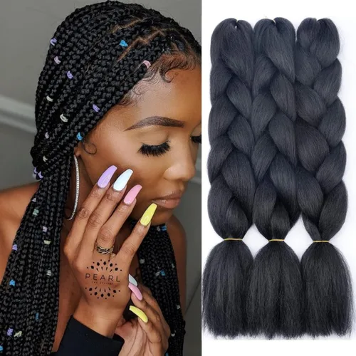 Miniatura 22 de Extensiones de cabello trenzado de color amarillo jumbo, trenzas gigantes para trenzas de caja trenzada, cabello de fibra sintética de alta calidad