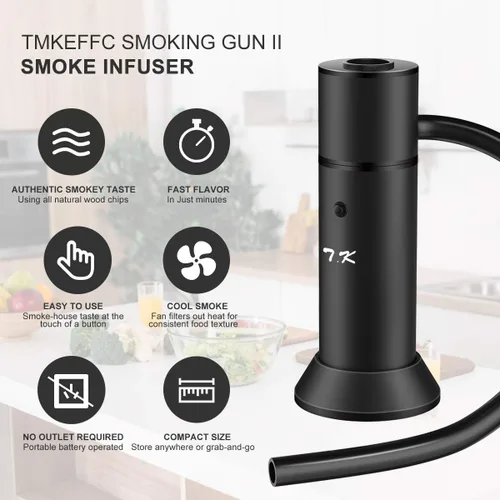 Miniatura 3 de Pistola para Ahumar Portátil, Ahumador de Cóctel para Carne, Bebidas, Queso, con Tapa para Tazas y Virutas de Madera Incluídas, Negro