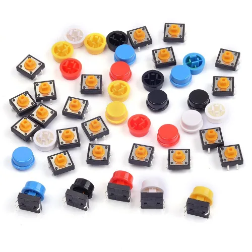 Miniatura 6 de 25 unids 0.472x0.472x0.287 in táctil momentáneo interruptor táctil táctil interruptor táctil micro interruptor 4 pines SMD PCB con tapa para Arduino