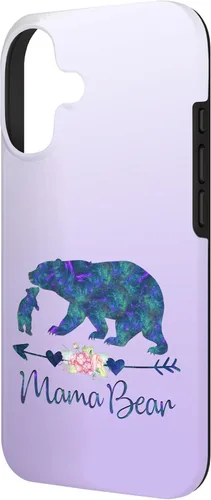 Miniatura 2 de Teal Blue Purple Floral Mama Bear and One Cub Silver Purple Case for iPhone 17