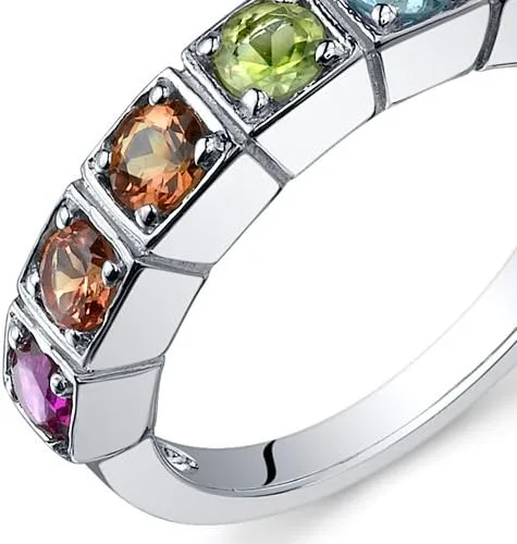 Miniatura 2 de Peora Anillo de plata de ley 925 con piedras preciosas auténticas y creadas, color arcoíris de 7 piedras, tallas 5 a 9, Metal precioso Piedra
