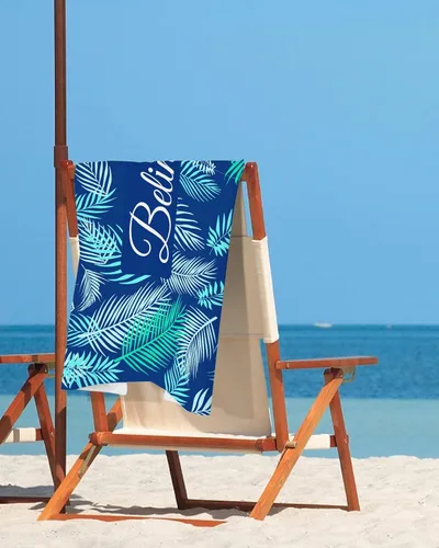 Miniatura 3 de Toalla de playa personalizada con nombres, bonitas toallas de playa personalizadas de hoja de palma tropical para niños, toalla de playa