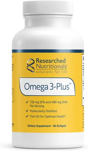 Researched Nutritionals Omega-3 Plus - Suplementos de aceite de pescado para la salud del corazón, el cerebro y el apoyo inmunológico - Aceite de