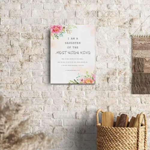 Miniatura 4 de Decoración de pared con versículo bíblico floral, impresión en lienzo acuarela "Soy una hija" 2 Corintios 6:18, arte cristiano, pinturas para pared