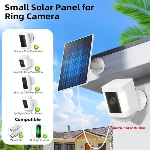 Miniatura 2 de KEPEAK Panel Solar para Cámara Ring al Aire Libre, Cargador Solar Pequeño de 5V con Tipo C o Micro USB, Solo para Batería de Cámara Stick Up Cam
