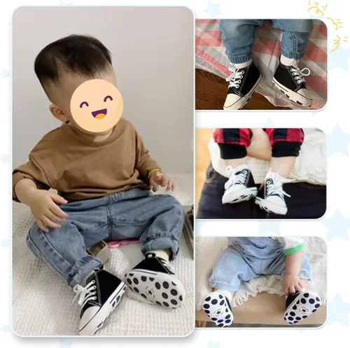 Miniatura 3 de Meckior - Zapatos deportivos de lona para bebé, con suela suave y caña alta, para sus primeros pasos y estar en la cuna