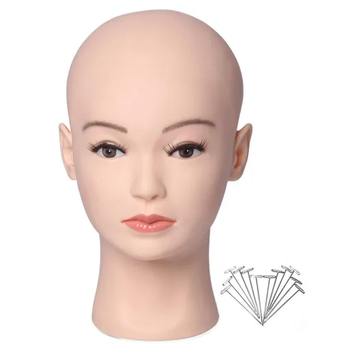 Miniatura 9 de HAIRWAY Cabeza de maniquí calva para mujer, cabeza de maniquí calva para hacer pelucas y exhibir cabeza de muñeca con pasadores en T gratis