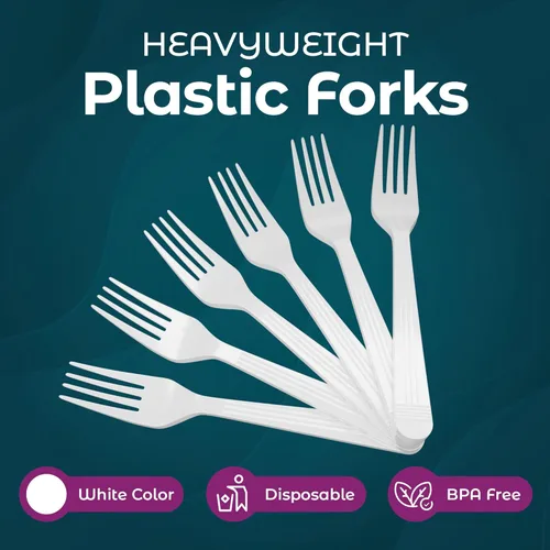 Miniatura 5 de 500 unidades – Horquillas de plástico blanco desechables de peso pesado Gran paquete de horquillas para fiestas Horquillas de plástico