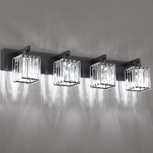 Miniatura 2 de Aipsun Accesorios de Luz Negros para Tocador de Baño Lámpara de Tocador Moderna de Cristal para Baño 4 Luces (Excluye Bombilla)