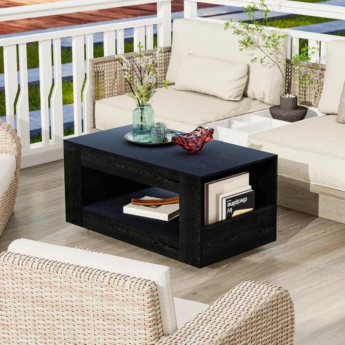 Miniatura 7 de Mesa de centro de grano de madera con estante abierto, mesa de cóctel moderna de alto brillo para sala de estar, dormitorio, oficina