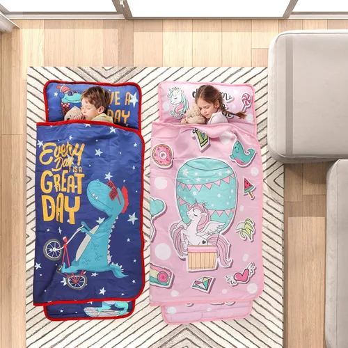 Miniatura 5 de TANOSHII® Tapete para siesta para niños pequeños con almohada y manta, tapete portátil para dormir para niños, para guardería, preescolar, 21 x 53