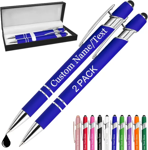 Miniatura 47 de Bolígrafos personalizados con nombre, paquete de 10 bolígrafos personalizados a granel, bolígrafo de tinta negra grabada con punta de lápiz óptico