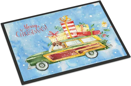 Caroline's Treasures CK2442MAT - Felpudo con diseño de Beagle con texto en inglés "Merry Christmas", de 18 x 27 pulgadas, para interiores y