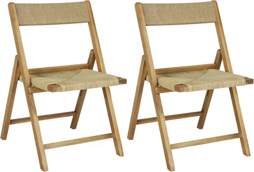 Miniatura 10 de JONATHAN Y Kiawah FLD1002C-SET2 - Juego de 2 sillas plegables de madera de teca negra tejida para comedor, asiento portátil sin brazos costero que