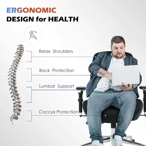 Miniatura 6 de BOSMILLER Silla de oficina grande y alta de 700 libras con cojín de asiento ancho y grueso para sentarse todo el día, silla de escritorio ergonómica