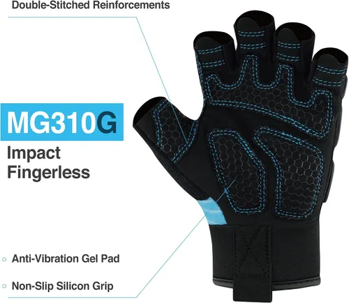 Miniatura 3 de DEX FIT │ MG310G │ Guantes sin dedos resistentes a impactos │ Duraderos, con absorción de impactos, agarre firme, ajuste cómodo, compatibles