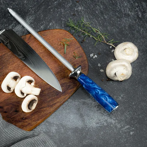 Miniatura 5 de SENKEN - Afilador de cuchillos profesional con mango de resina azul, varilla de acero inoxidable de alto carbono para afilar y afilar cuchillos
