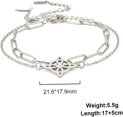 Miniatura 6 de unift Pulsera de nudo de bruja para mujer con símbolo de Wiccano de acero inoxidable con dije único ajustable de doble capa plata acero inoxidable