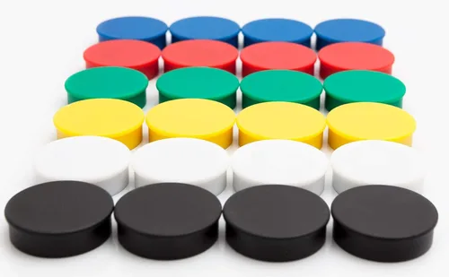 Bullseye Office 24 imanes redondos de refrigerador de colores variados, en forma de botón, pequeños discos magnéticos coloridos para cocina, Colores