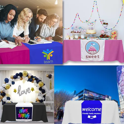 Miniatura 7 de Camino de mesa personalizado con logotipo de empresa de hasta 36 x 72 pulgadas, caminos de mantel personalizados para eventos de bodas y ferias