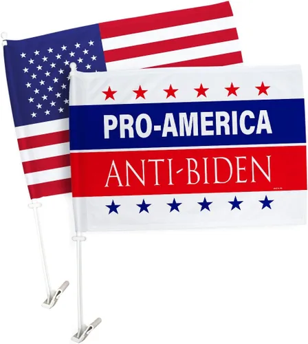 Trump Flag Paquete de banderas estadounidenses anti Biden de Estados Unidos, soporte de montaje para decoración de ventana de automóvil, pequeño Pro