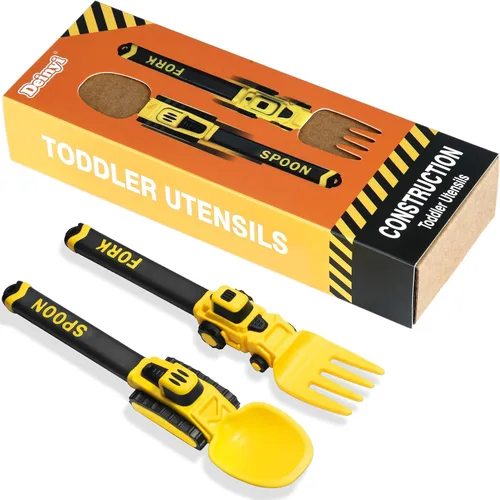 Miniatura 9 de Deinyi Utensilios de Construcción para Niños Pequeños - Tenedores y Cucharas para Niños Pequeños - Utensilios de Camiones de Construcción para Niños