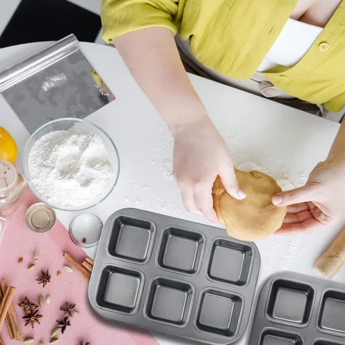 Miniatura 7 de Beasea Molde Cuadrado para Brownies, Molde Antiadherente de 6 Cavidades para Muffins, Molde para Pastel de Brownies, Juego de Gastronomía para Mini