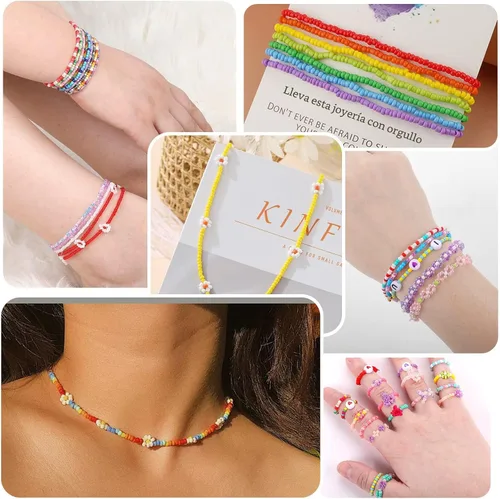 Miniatura 5 de Funtopia 120 Colores Cuentas de Semillas de 2 mm para Hacer Joyas, 49000 Piezas de Cuentas de Vidrio Pequeñas para Pulseras, Kit de Pulseras