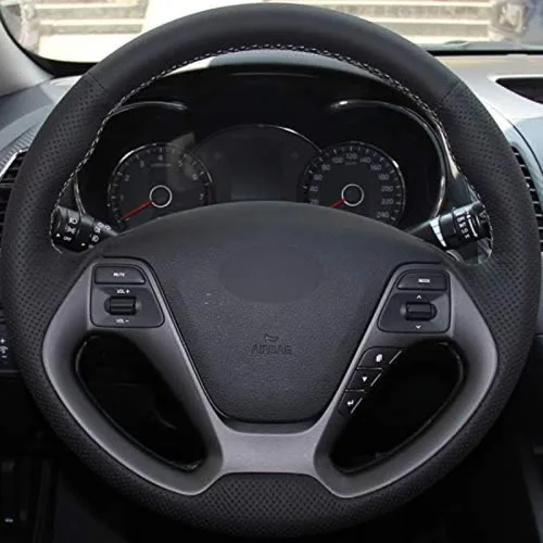 Miniatura 2 de Cubierta de volante de costura a mano para Kia K3 2013-2018 para Ceed Cee'd Cerato Forte Koup Forte5 2014 línea negra transpirable antideslizante