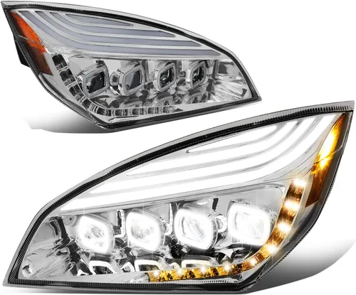 Miniatura 7 de DNA MOTORING HL-HAY-040-BK - Par de faros LED C-Halo con proyectores y barra de luz 3D, compatible con Freightliner Cascadia 08-17, carcasa negra
