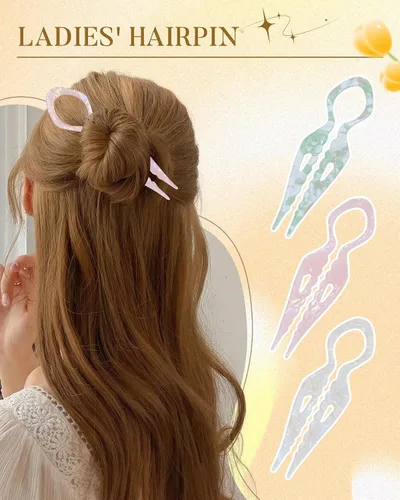 Miniatura 5 de 3 horquillas francesas para el cabello, de acrílico para moño, moños, rizos franceses, diseño dentado antideslizante, ángulo curvado para un mejor
