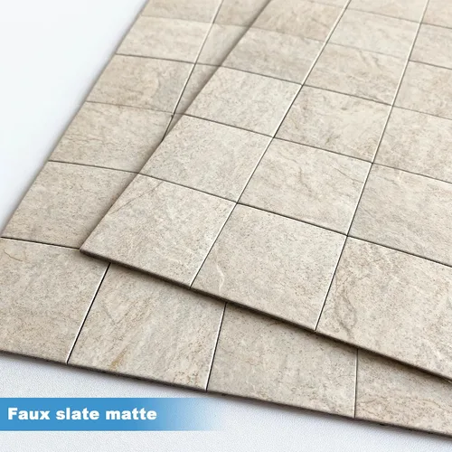 Miniatura 2 de BeNice Adhesivos de pared gruesos de mosaico de piedra autoadhesiva para cocina, azulejos en muro de baño, 12 x 12 pulgadas (beige, 10 hojas)