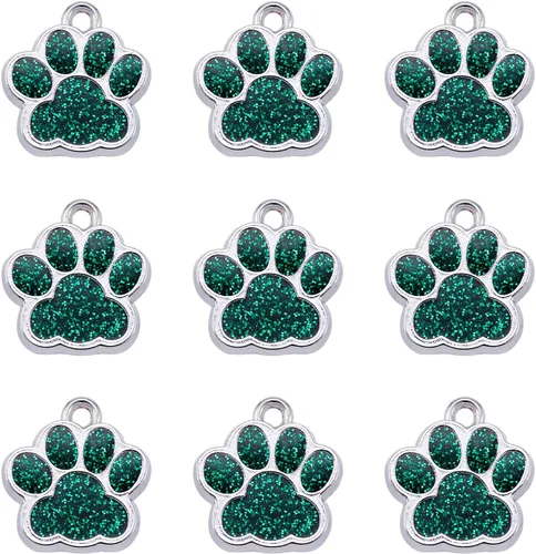 Miniatura 12 de Abalorio esmaltado con estampado de pata de perro y gato con purpurina en polvo de aleación de esmalte de gato y perro, dijes para llavero, joyería