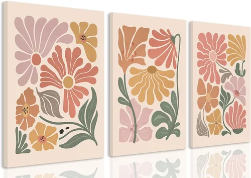 TBKHUDBI Lienzo de flores bohemias para pared, impresiones florales abstractas, juego de 3 pósteres minimalistas de pintura botánica, mercado de