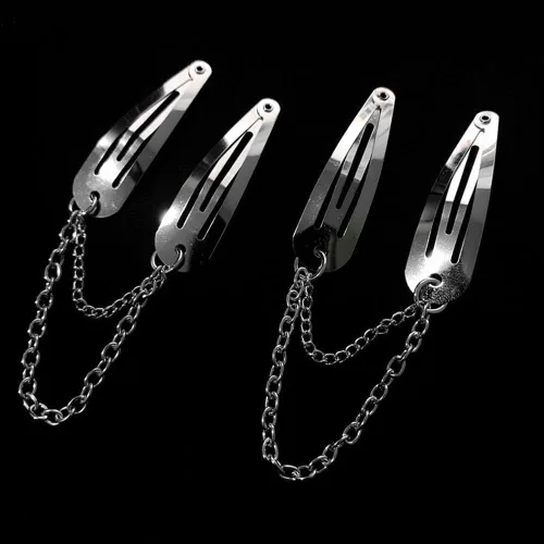 2 unids/set de pinzas de pelo de metal a presión cadena de color plateado cruz corazón pasadores clips con colgante niñas accesorios para el cabello
