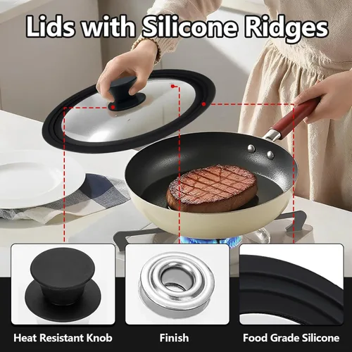 Miniatura 3 de Tapa universal de vidrio de silicona para todas las ollas, apta para microondas, tapa de silicona antideslizante, fácil de limpiar