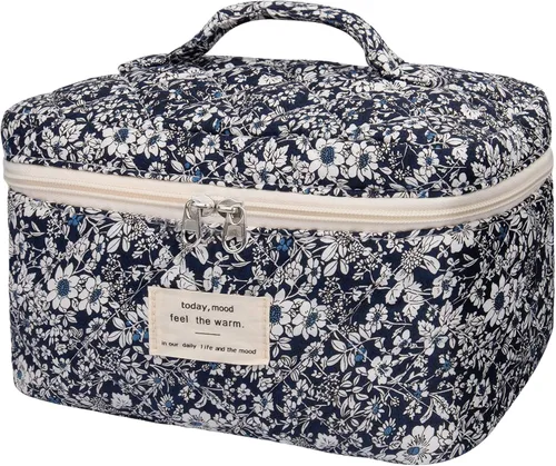 Miniatura 11 de Gosect Bolsa de maquillaje grande, bonita bolsa de cosméticos para mujeres y niñas, bolsa de aseo estética de coqueta floral, bolsa organizadora