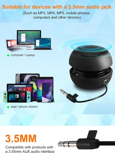 Miniatura 2 de Mini altavoz portátil con cable USB pequeños altavoces con conector de entrada auxiliar de 0.138 in, altavoces de viaje para computadora portátil