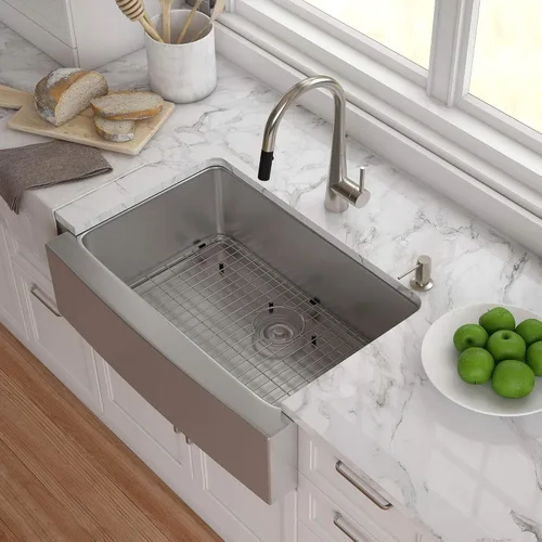 Miniatura 3 de Kraus Standart Pro - Fregadero de cocina de 30 pulgadas con delantal de estilo granja, calibre 16, de un solo tazón, de acero inoxidable, KHF200-30