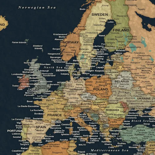 Miniatura 8 de HolyCowCanvas Mapa del Mundo Personalizado con Chinchetas sobre Lienzo en Tonos Tierra Clásicos sobre Fondo Azul Marino, Tablero de Chinchetas
