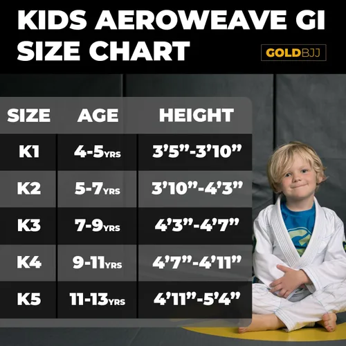 Miniatura 2 de Gold BJJ Jiu Jitsu Gi para niños, estilo Aeroweave y uniforme ligero