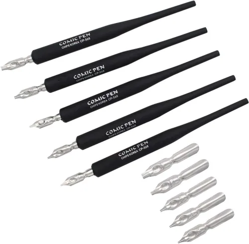 Miniatura 3 de Juego de bolígrafo de plástico profesional de manga gótica con 5 puntas, juego de bolígrafos de dibujo de caligrafía de manga, 5 piezas, color negro