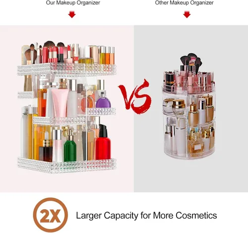 Miniatura 3 de Organizador de maquillaje de acrílico transparente giratorio de 360°, 7 capas grandes organizadores de maquillaje y almacenamiento, organizador