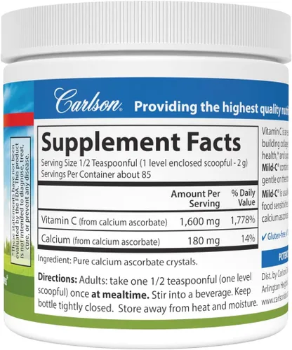 Miniatura 2 de Carlson - Mild-C, vitamina C en polvo, apoya la función inmune saludable, 6 oz (170 g)