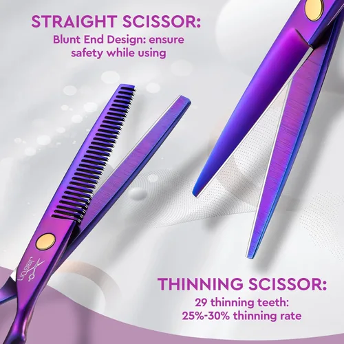 Miniatura 2 de JASON Tijeras profesionales para el cabello – Juego de 10 tijeras de corte de pelo, tijeras para adelgazar el cabello con 30 dientes, tijeras rectas