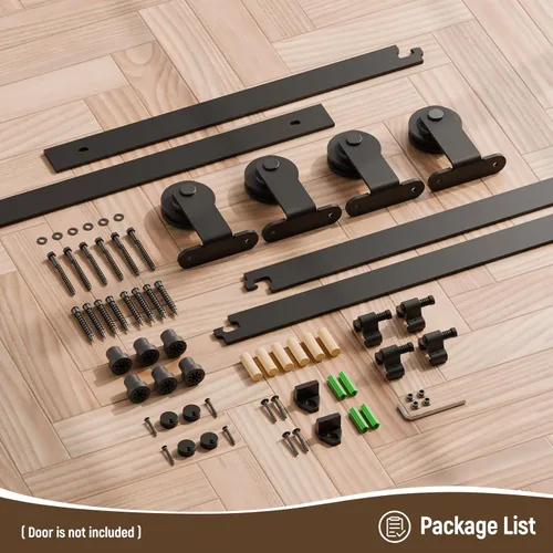 Miniatura 6 de CCJH Kit de herrajes para puerta corrediza de granero de 12 pies, resistente, suave y silenciosa, fácil de instalar, se adapta a paneles de puerta