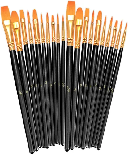 BOSOBO Juego de pinceles de pintura, 2 unidades, 20 piezas de punta redonda puntiaguda de nailon para artistas del cabello acrílico para acuarela al