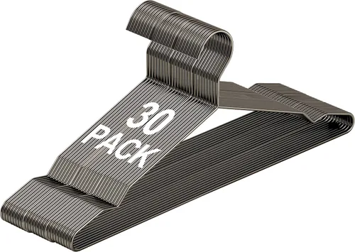 Miniatura 9 de Paquete de 30 perchas de metal color oro rosa con muescas para perchas estándar para camisas, abrigos, pantalones, resistentes y ahorro de espacio