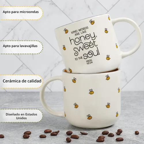 Miniatura 5 de Christian Art Gifts Taza grande de cerámica para café y té para mujeres: Las palabras amables son como la miel Versículo bíblico inspirador,